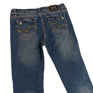 Vtg Gazoz Los Angeles Jeans 11/12 30X31 Blue Skinny Distressed Embroidered Flaps